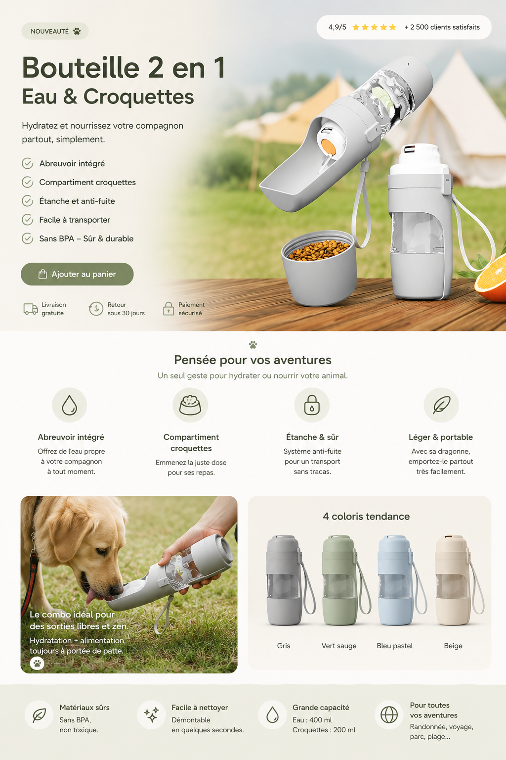 Bouteille 2-en-1 Eau & Croquettes